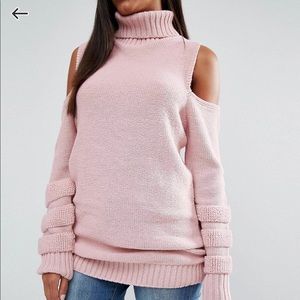 ASOS Boohoo Pink Roll Neck Cold Shoulder Size 8